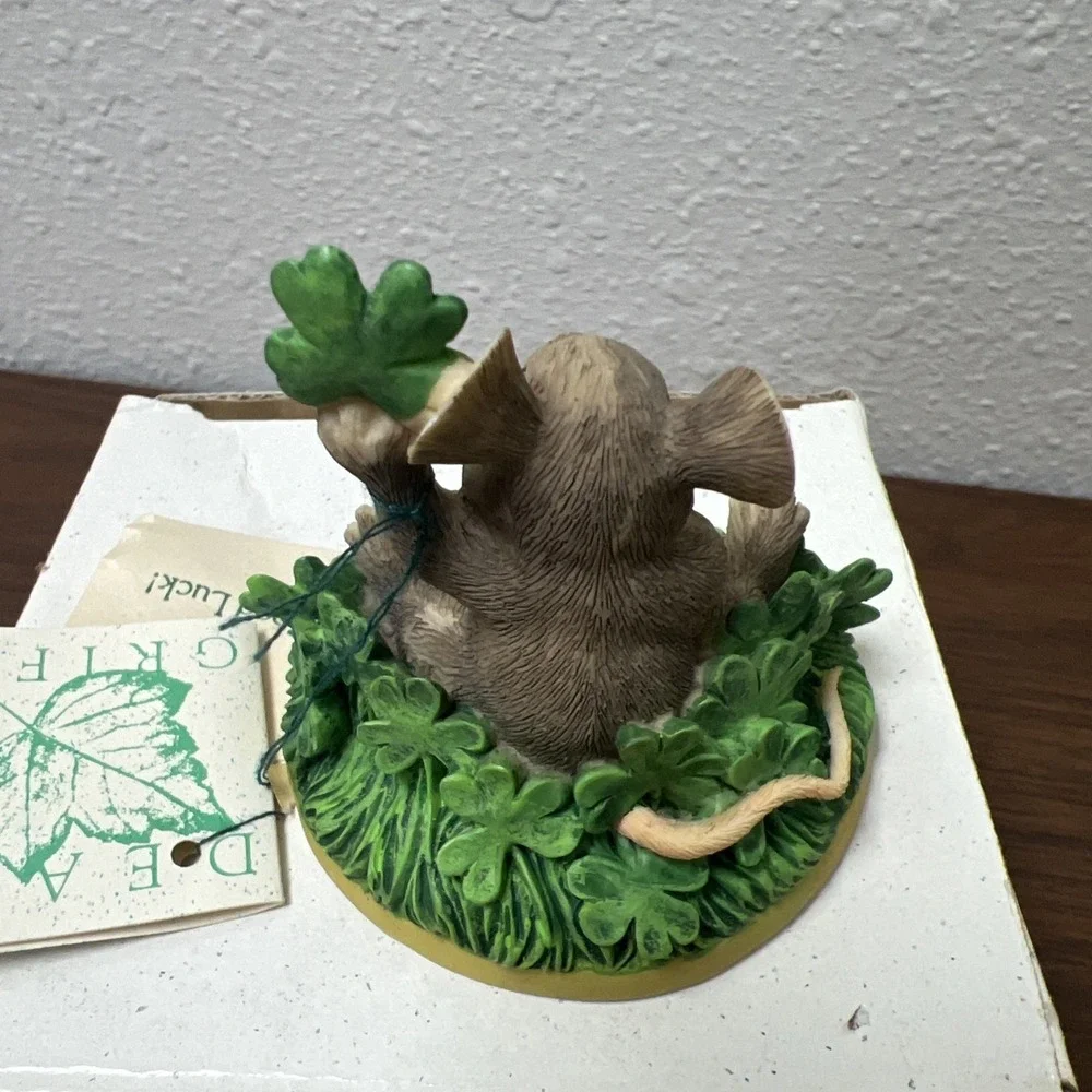 Charming Tails Fitz & Floyd "Good Luck" Mouse 4 Leaf Clover Shamrocks Figurine - Picture 10 of 14